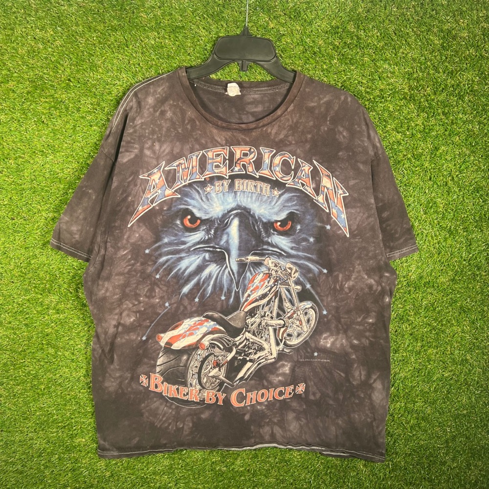 American By Birth‎ Biker By Choice Eagle Motorcycle Tie Dye Shirt Mens 2XL Black